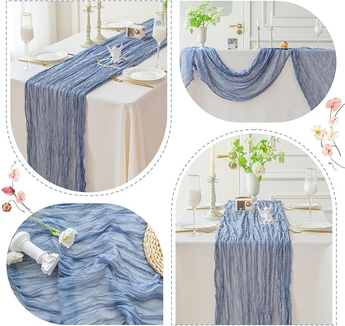 Sioloc 1 Pack Dusty Blue Cheesecloth Table Runner Fall Autumn Decor - Image 6