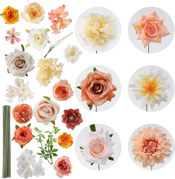 Floweroyal Artificial Flowers Combo Champagne Flowers Mix Silk Flowers Dahlia - Image 8