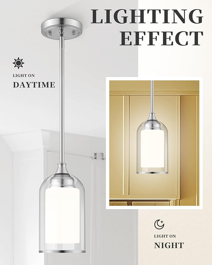 LIROUVET 2 Pack Pendant Light Fixtures, Modern Dual Glass Pendant Lights - Image 3
