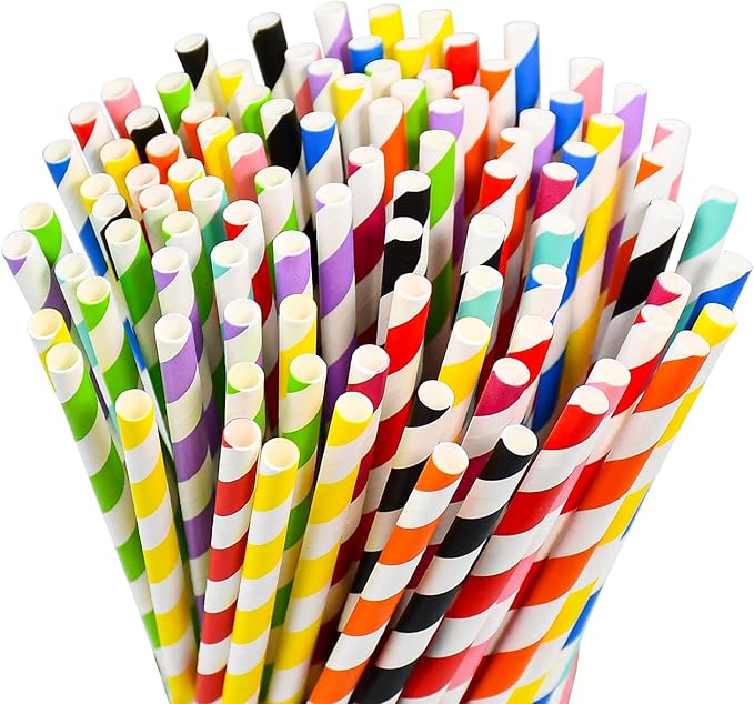 7.75 Inch Colorful Striped Disposable Paper Drinking Straws, 10 Assorted Colors by LivesonGreen