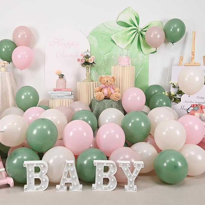 Sage Green Pink Balloons, Blush Sand White Balloon - Image 8