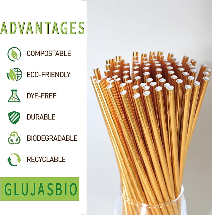 Gold Paper Straws, Disposable Drinking Straws - Image 4