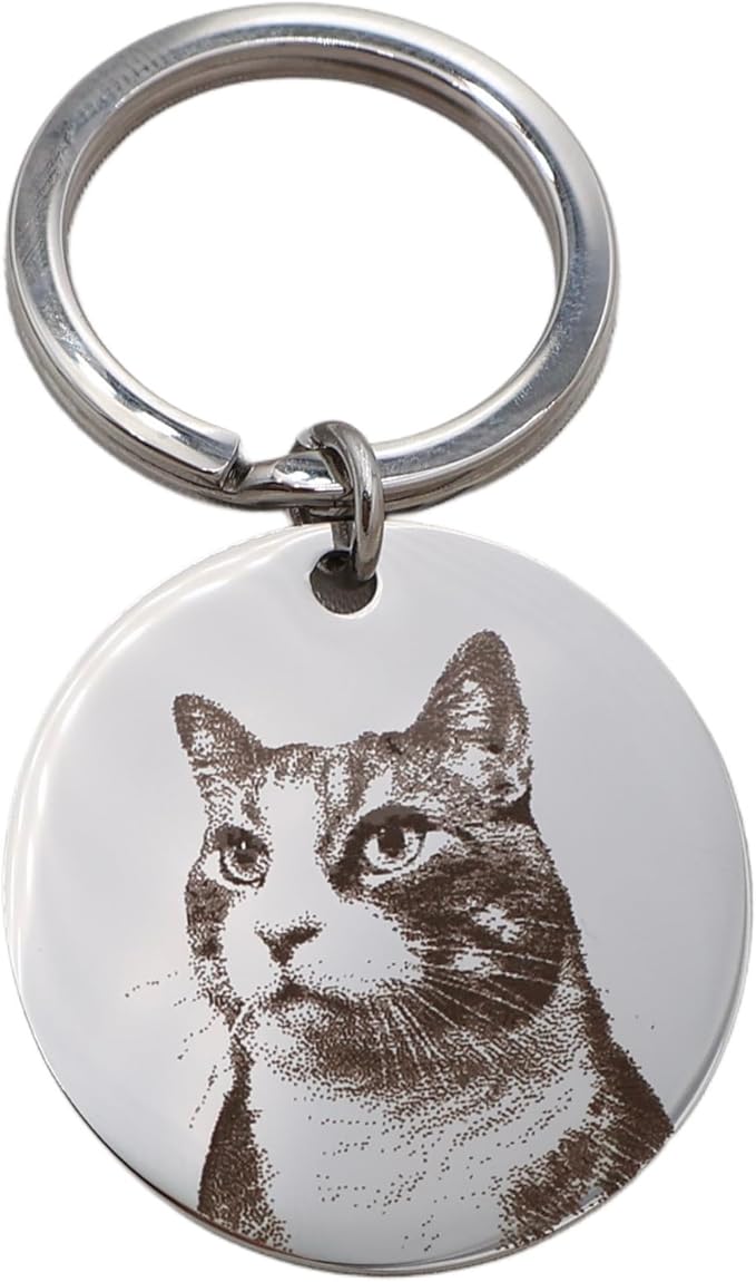 Personalized Pet Photo Engraved Keychain – Custom Dog or Cat Portrait Keepsake by Handmade