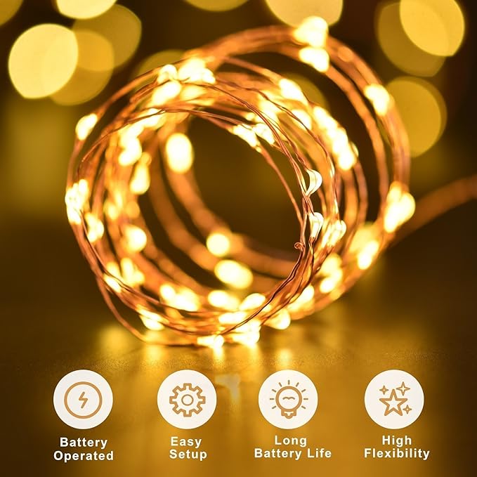 ANJAYLIA 33Ft LED Fairy Lights Battery Operated String Lights 100 LED Firefly - Image 2