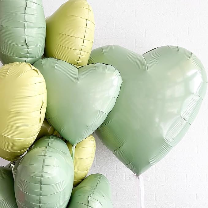 Sage Green Heart Balloons, 18Inch Pastel Green Helium Polyester Film Balloon - Image 4