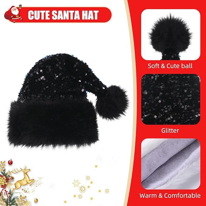 Personalized Sequin Santa Hat for Adults, Xmas Halloween New Year Holiday - Image 5