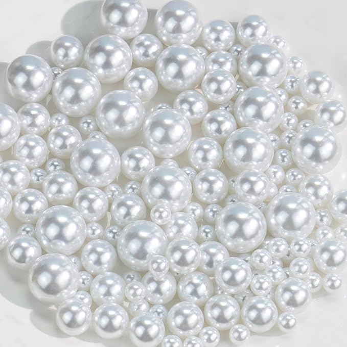 150Pcs White Polished No Hole Faux Pearl Beads by Cusmation