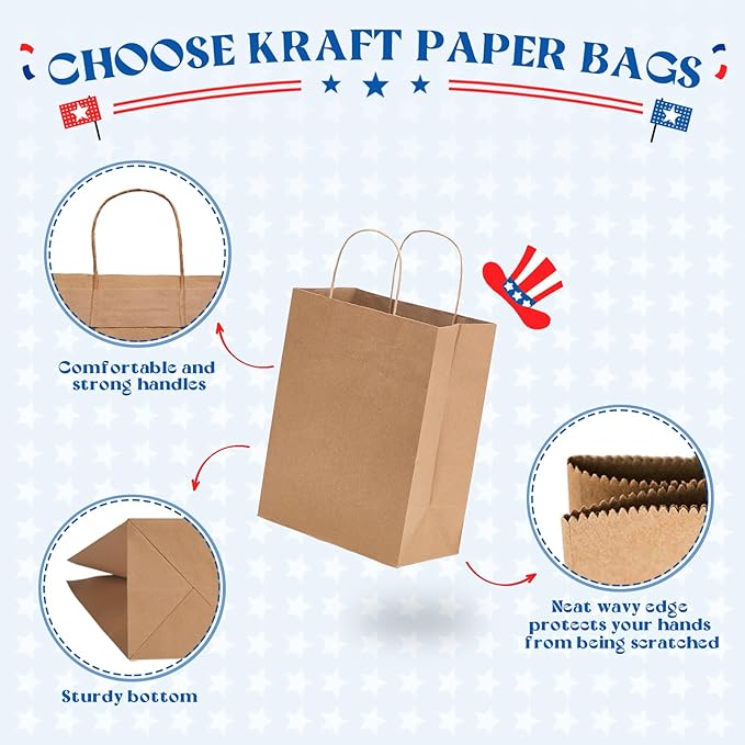 MESHA Gift Paper Bags 300 PACK 8x4.25x10.5'' Brown Medium Shopping Kraft Bags - Image 3