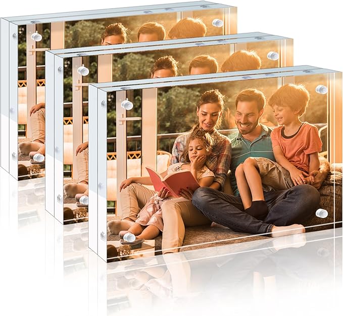 Egofine 3.5x5 Acrylic Frames 3 Pack, 20mm Thicker Frameless Clear Picture Frames by Egofine