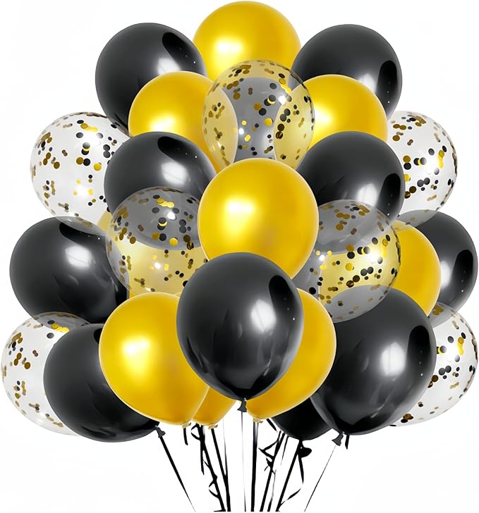 300 Pack Black and Gold Balloons 12 Inch Black Gold Confetti Balloon by ZWZLIULIAN