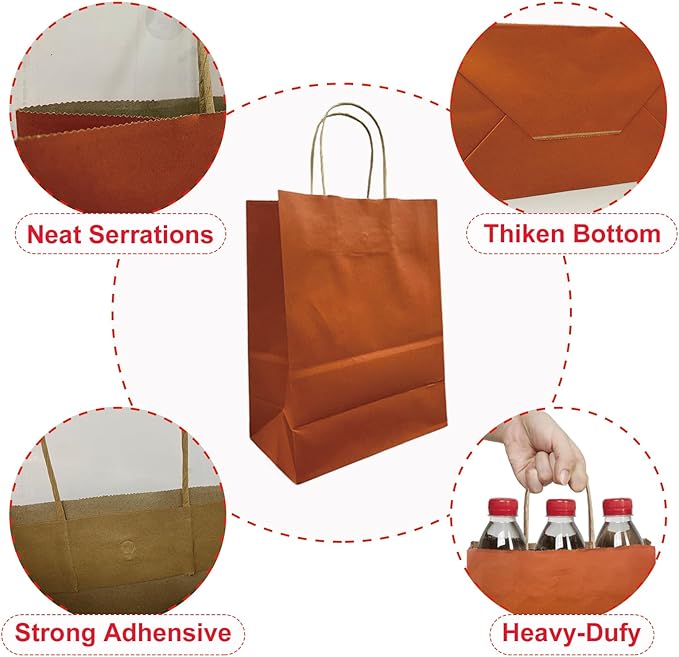BAG BOX 100 Pack 5.9x3.1x8.25 Inch Orange Gift Bags - Image 5