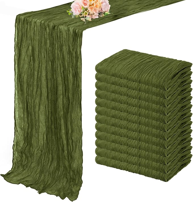 12 Pack Olive Green 10FT Cheesecloth Table Runner Rustic Gauze Cheese Cloth by FoliafeelHome