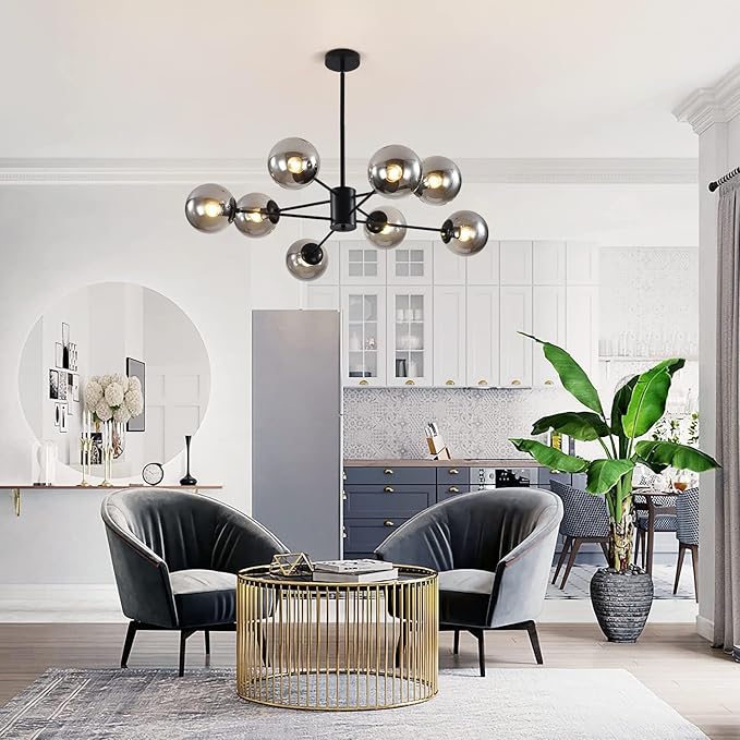 KCO Lighting Modern Glass Globe Sputnik Chandelier 8-Light Mid Century Black - Image 4