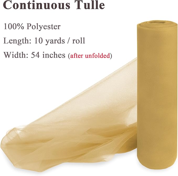 Dull Gold Yellow Tulle Fabric Rolls 54 Inch x 10 Yards Large Mesh Tull Bolt - Image 2