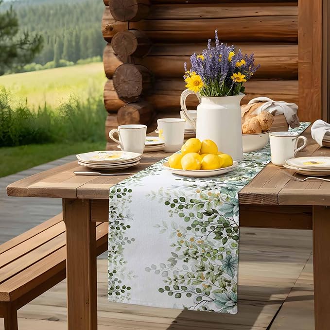 Sage Green Eucalyptus Cotton Linen Table Runner - Image 9
