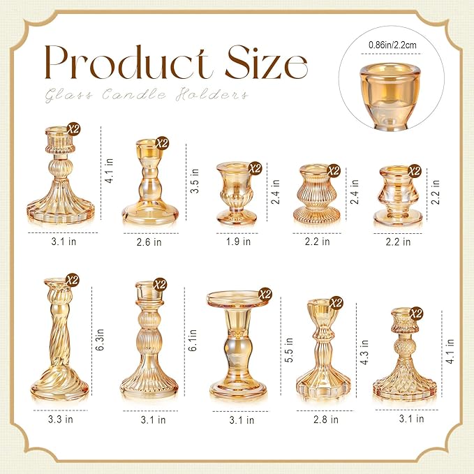 Mumufy 10 Pcs Glass Crystal Taper Candle Holders Clear Glass Candlestick Holder - Image 2