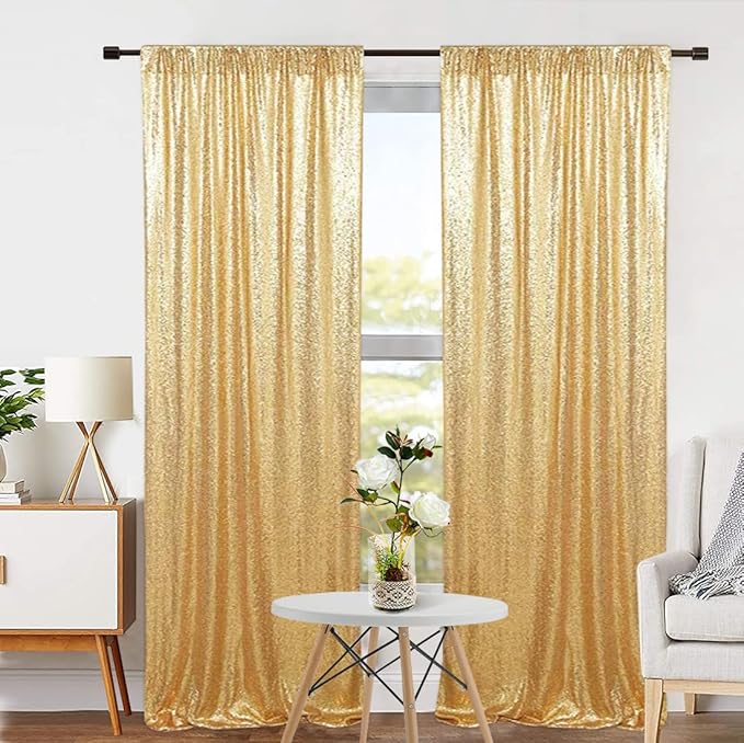 Eternal Beauty Gold Sequin Backdrop Curtains, Shimmer Back Drop 2Panels-2FTx8FT - Image 4