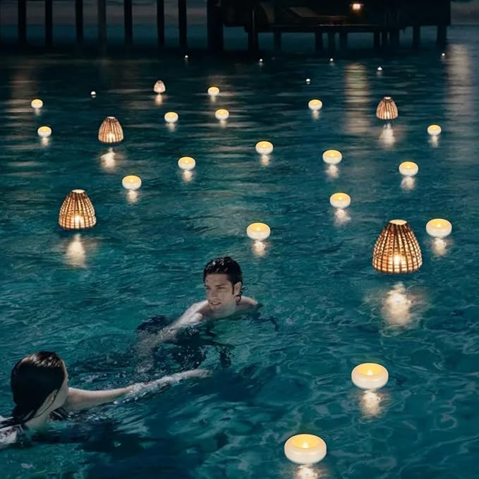 24Pack Waterproof Flameless Floating Tealights, 120+Hour Warm White Battery - Image 5
