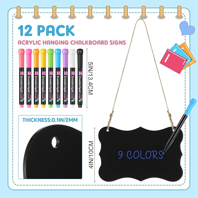12 Pcs 4 x 6 Acrylic Chalkboard Hanging Sign - Image 2