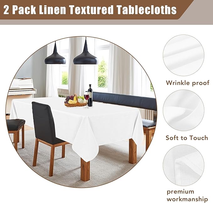 Fitable Faux Linen Tablecloths 2 Pack, Faux Burlap Fabric Table Clothes - Image 4