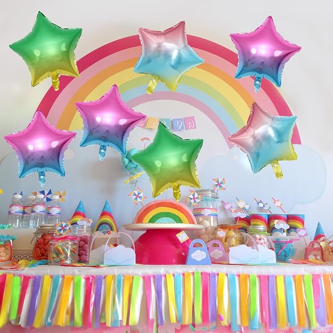 Gradient Color Star Foil Balloons, 18 Inch Rainbow Stars Shape Mylar Helium - Image 6