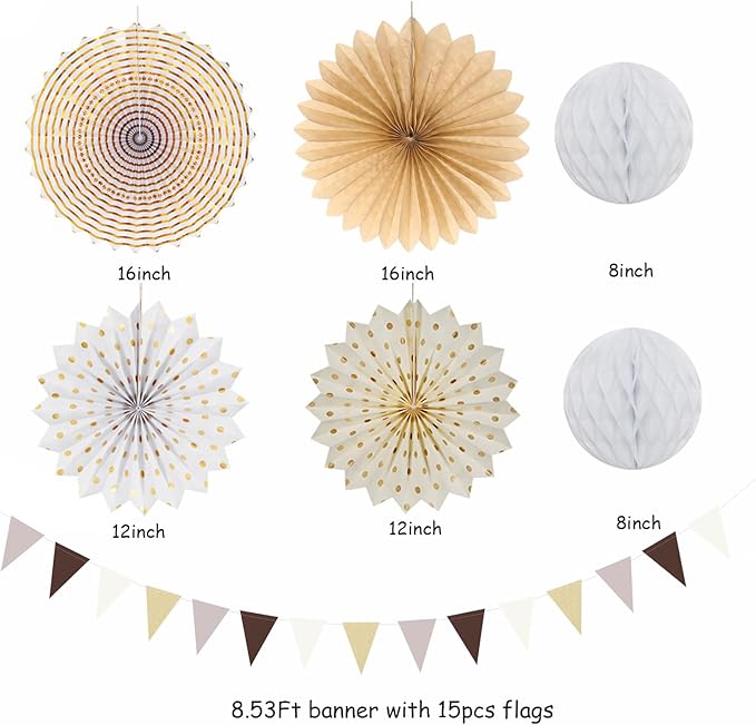 Boho Baby-Shower White-Brown Champagne Party-Decorations - Image 2