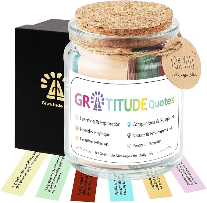 Gratitude Quotes Jar with 90 Colorful Notes, Daily Gratitude Affirmations by NStuiv