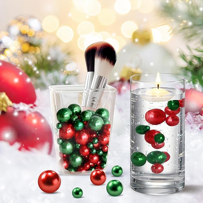 150Pcs Red&Green Polished No Hole Pearl Beads Vase Filler, Christmas Vase - Image 6