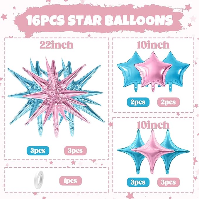 Pink Blue Star Balloon - Image 2