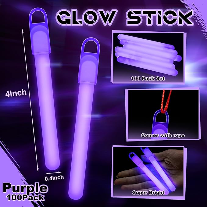 Lewtemi 4" or 6" 100 Pack Bright Glow Sticks Bulk, Glow in The Dark Party - Image 2