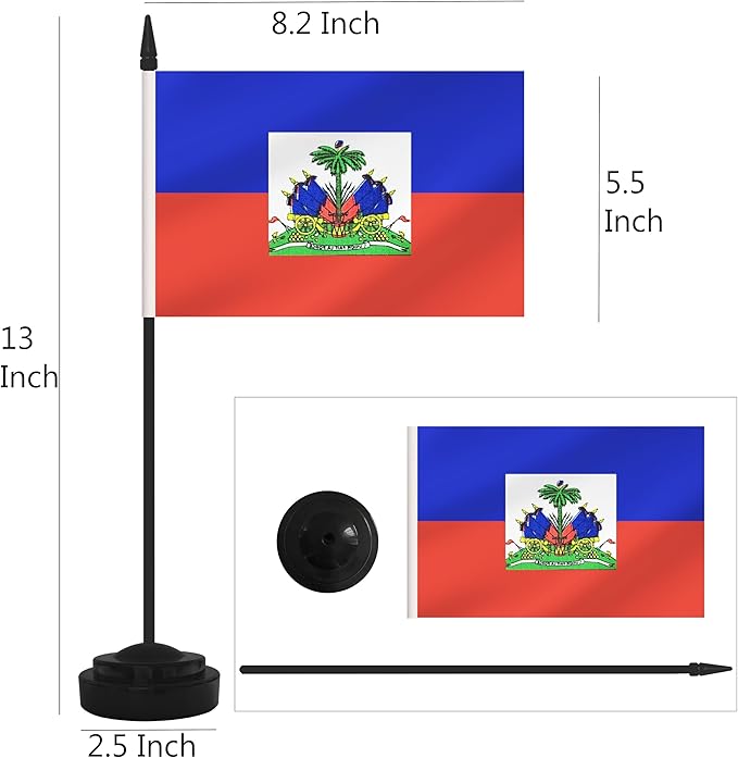 2 Pack Haiti Desk Flag Set, Haitian Desktop Small Miniature Table Office Flag - Image 2