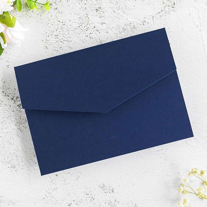 20 PCS Navy Blue Tri-fold Laser Cut Wedding Invitation Pockets - Image 7