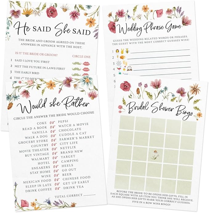 Printed Party Bridal Shower Game Set – 4 Fun Games and Activities by PrintedParty