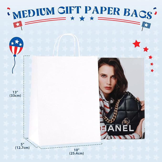 MESHA Gift Paper Bags 300 PACK 10X5X13 White Large Shopping Kraft Bags Bulk - Image 2