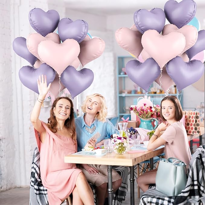 20 Inch Pink Purple Heart Balloons, Pastel Helium Balloon - Image 3