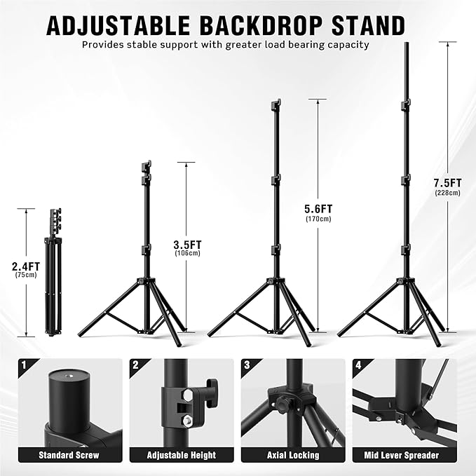 Backdrop Stand 10 x 7.5 FT for Photography Studio, Adjustable Photo Backdrop - Image 3