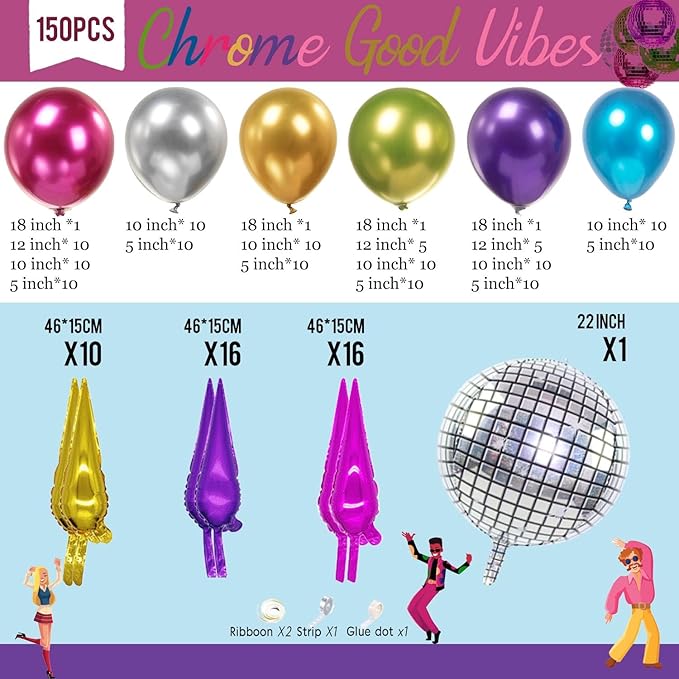 Metallic Balloon garland kit 150PCS Hot Pink Purple Green Blue Silver Gold - Image 7