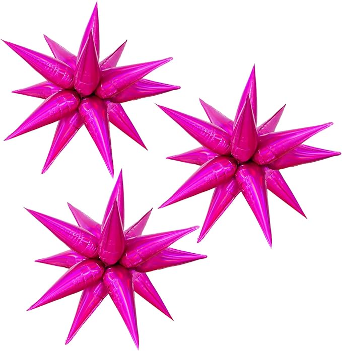 3pcs 26-Inch Iridescent Pink Explosion Star Mylar Balloon by Enimapod