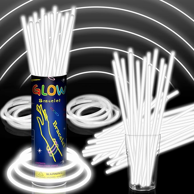 100 Pack 8” White Glow Sticks Bulk by Taikula