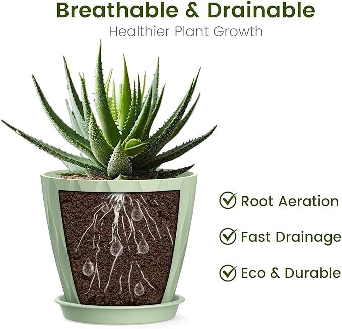 4 Inch Small Pots for Plants, 6 Pack Waffle Texture Small Plant Pots for - Image 2
