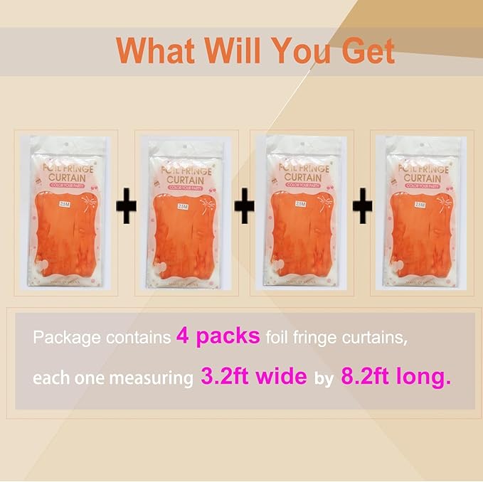 4Pack Orange Fringe Backdrop Curtains Orange Streamers - Image 2