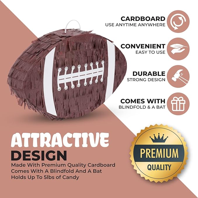 Football Pinata Bundle with a Blindfold and a Bat, Football Pinata - Image 4