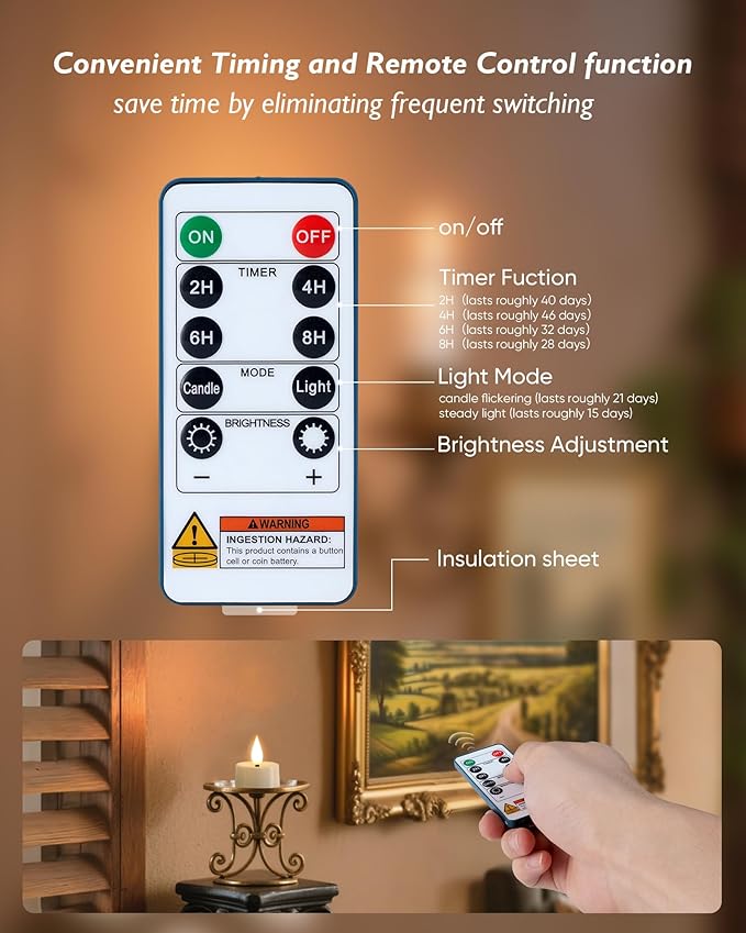 Amagic Flameless Timer Remote Tealights Candles, 3D Black Wick Flickering Tea - Image 9
