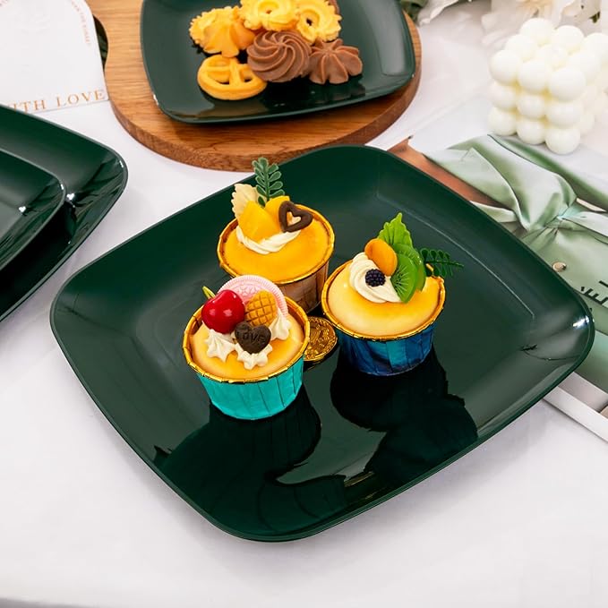 PULOTE 60PCS Green Square Plastic Plates - Image 5