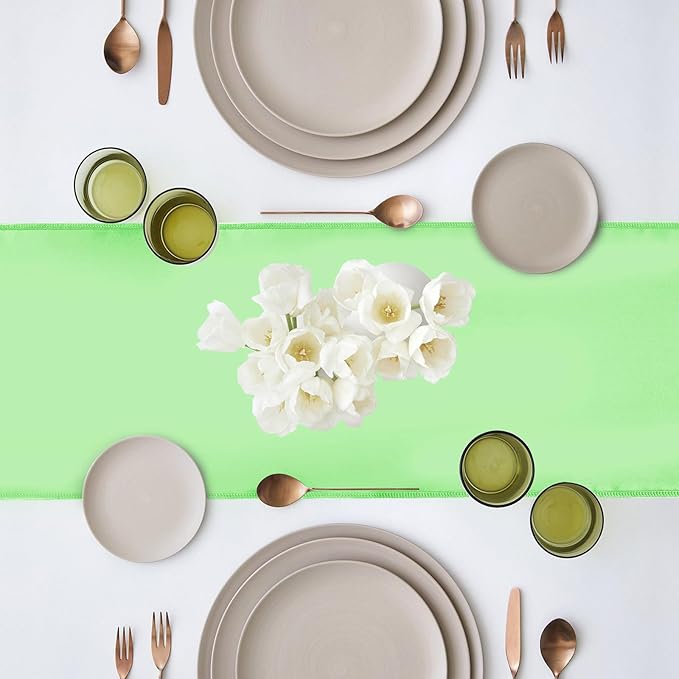 10 Pack Satin Table Runner 12 x 108 Inch Long Green Silk Table Runner - Image 4