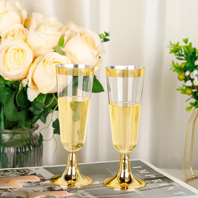 I00000 Gold Champagne Flutes 50 PACK, 5 Oz Disposable Champagne Glasses - Image 5