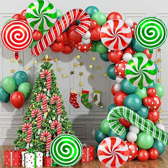 Christmas Cane Candy Balloons Red Green Candy Cane Gift Box Foil Balloons - Image 7