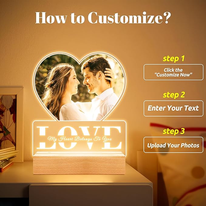Custom Picture Frames with Photo, Personalized Photo Frame with Night Light - Image 3