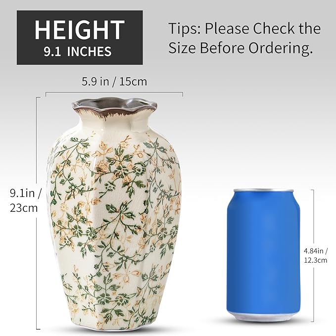 Vintage Pastoral Octagonal Vase, Rustic Farmhouse Vases Chinoiserie Floral - Image 4