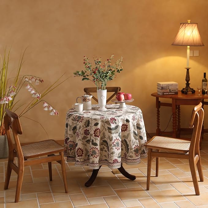 ISAENNE Designer Provence Floral Round Tablecloth, Linen Colorful Washable - Image 7